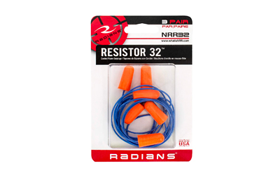 Radians Resistor Foam Earplugs, NRR-32, 3 Pair, Orange