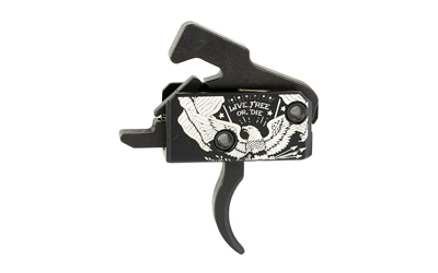 Rise Armament Super Sporting Trigger, Live Free or Die, Curved Trigger, Anodized Finish, Black and White, Includes Anti-Walk Pins