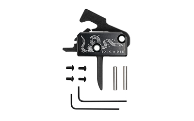 Rise Armament Super Sporting Trigger, Join or Die, Flat Trigger, Anodized Finish, Black, Includes Anti-Walk Pins