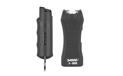 Sabre Stun Gun and Pepper Spray Package, Black Color, Stun Gun w/ Built-In 120 Lumen Flashlight, Twist Top Pepper Spray