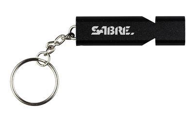 Sabre Emergency Safety Whistle, Keychain, Matte Finish, Black, Includes Lanyard, Carabiner Clip