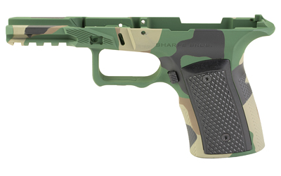 Sharps Bros. Grip Module, Fits Ruger RXM, 7075 Aluminum Construction, Cerakote Finish, M81 Woodland, Black Grip Panels