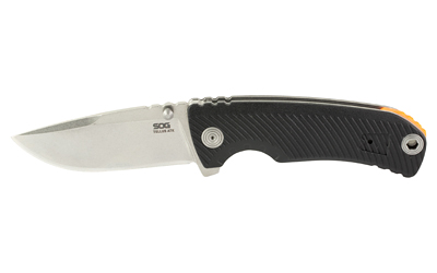 SOG Knives & Tools Tellus ATK, Folding Knife, 3.5" Clip Point Straight Edge, Glass Reinforced Nylon Handle, CRYO 440C Steel, Stonewash Finish