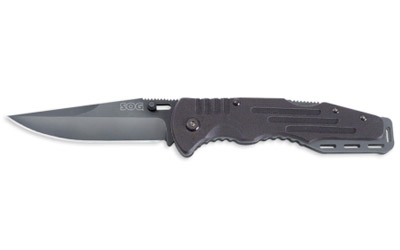 SOG Knives & Tools Fusion, Folding Knife, 3.625" Clip Point Straight Edge, Black G10 Handle, 8Cr13MoV Steel, Hardcased Finish, Black