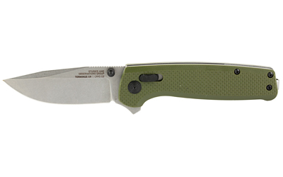 SOG Knives & Tools Terminus XR, Folding Knife, 2.95" Straight Clip Point, Olive Drab Green G10 Handle, D2 Steel, Stonewashed Finish, Silver