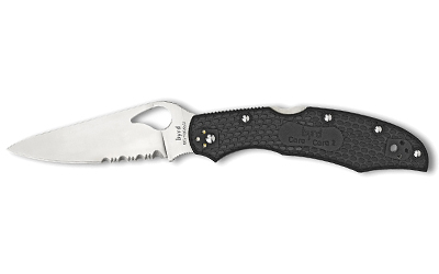 Spyderco Byrd, Cara Cara 2, 3.75" Folding Knife, Clip Point, Combo Edge, 8Cr13MoV/Satin, Black, Oval Thumb Hole/Pocket Clip