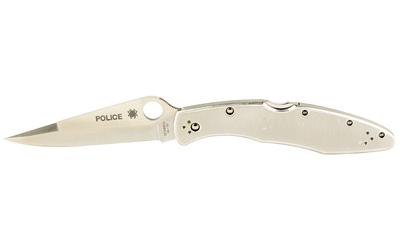 Spyderco Police, 4.125" Folding Knife, Clip Point, Plain Edge, VG10/Satin, Stainless, Circle Thumb Hole/Pocket Clip
