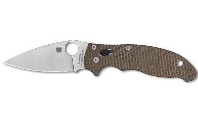Spyderco Manix 2, Folding Knife, Plain Edge, Brown Canvas Micarta Handle, Satin Finish, Silver, 3.37" Blade Length, CPM CRU-WEAR Steel