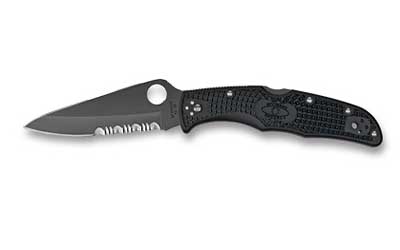 Spyderco Endura 4, Lightweight, 3.375" Folding Knife, Clip Point, Combo Edge, VG10/Black, Black FRN, Circle Thumb Hole/Pocket Clip
