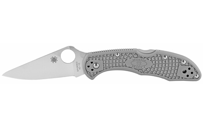 Spyderco Spyderco, Delica4, Lightweight, 2.875" Folding Knife, VG10/Satin, Plain, Clip Point, Circle Thumb Hole/Pocket Clip, Grey FRN, Box