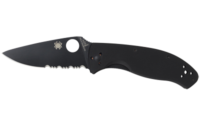 Spyderco Tenacious, Folding Knife, 3.39" Blade, Combo Edge, VG10/Black Finish, Black G10 Frame, Circle Thumb Hole/Pocket Clip
