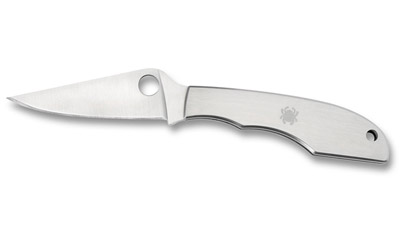 Spyderco Grasshopper, 2.3" Folding Knife, Clip Point, Plain Edge, 8Cr13MoV/Satin, Stainless, Oval Thumb Hole