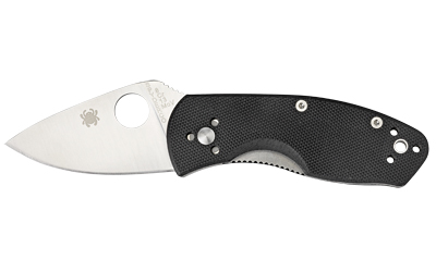 Spyderco Ambitious G-10, 2.31" Folding Knife, Drop Point, Plain Edge, 8Cr13MoV/Satin, Black G10, Circle Thumb Hole/Pocket Clip