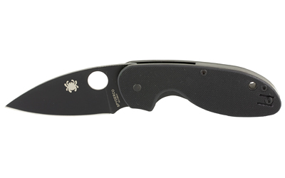 Spyderco Efficient, 3" Folding Knife, 8Cr13MoV, Plain, Drop Point, Black Blade, Circle Thumb Hole/Pocket Clip, Blk G10