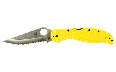 Spyderco Stretch 2 Lightweight Salt, Folding Knife, SpyderEdge Serrations, Yellow FRN Handle, Satin Finish, Silver, 3.95" Blade Length, H-2 Steel
