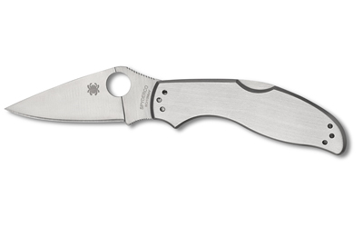 Spyderco UpTern, Folding Knife, 2.82" Clip Point Blade, 6.57" Overall Length, 8Cr13MoV Blade Steel, Plain Edge, Satin Finish, Silver, Back Lock