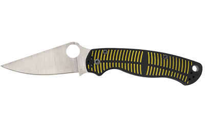 Spyderco Para Military 2 Salt, Folding Knife, Plain Edge, Satin Finish, Silver Blade, Black and Yellow G10 Handle, 3.45" Blade, CPM MagnaCut Steel