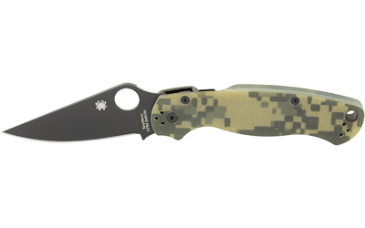 Spyderco Para Military 2, Folding Knife, 3.438" Blade, Clip Point, Plain Edge, CPM-S45V With Black DLC Finish, Camo G-10 Frame