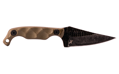 Stroup Knives Mini1, Fixed Blade Knife, 3" Trailing Point Blade,6.75" Overall Length, 1095 High Carbon Blade Stee l, Plain Edge, Acid Etched Finish