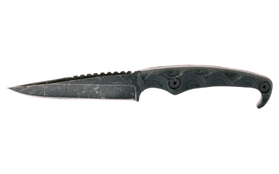 Stroup Knives MK2, Fixed Blade Knife, 4" Clip Point Blade, 1095 High Carbon Steel, 8" Overall Length, Acid Etched Finish, Black, G10 Handle
