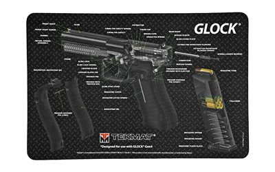 TekMat Pistol Mat For Glock, 3D Cut Away, 11"x17", Black, Includes Small Microfiber TekTowel, Packed In Tube