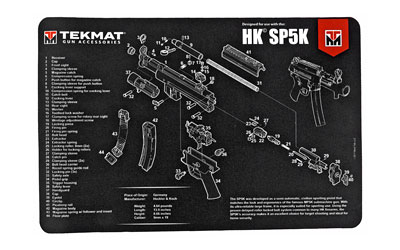 TekMat Pistol Mat For Heckler & Koch SP5K, 11"x17", Black, Includes Small Microfiber TekTowel, Packed In Tube