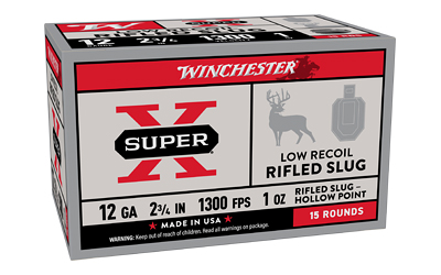 Winchester Ammunition Super-X, 12 Gauge 2.75", 1 oz, Low Recoil Rifled Slug, 15 Round Box