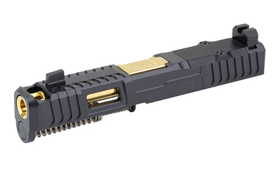 Zaffiri Precision IBS Complete Slide, Fits GLOCK 19 Gen 5, Chunk Ported Barrel, Gold, Cerakote Finish, Black, RMR Optic Cut
